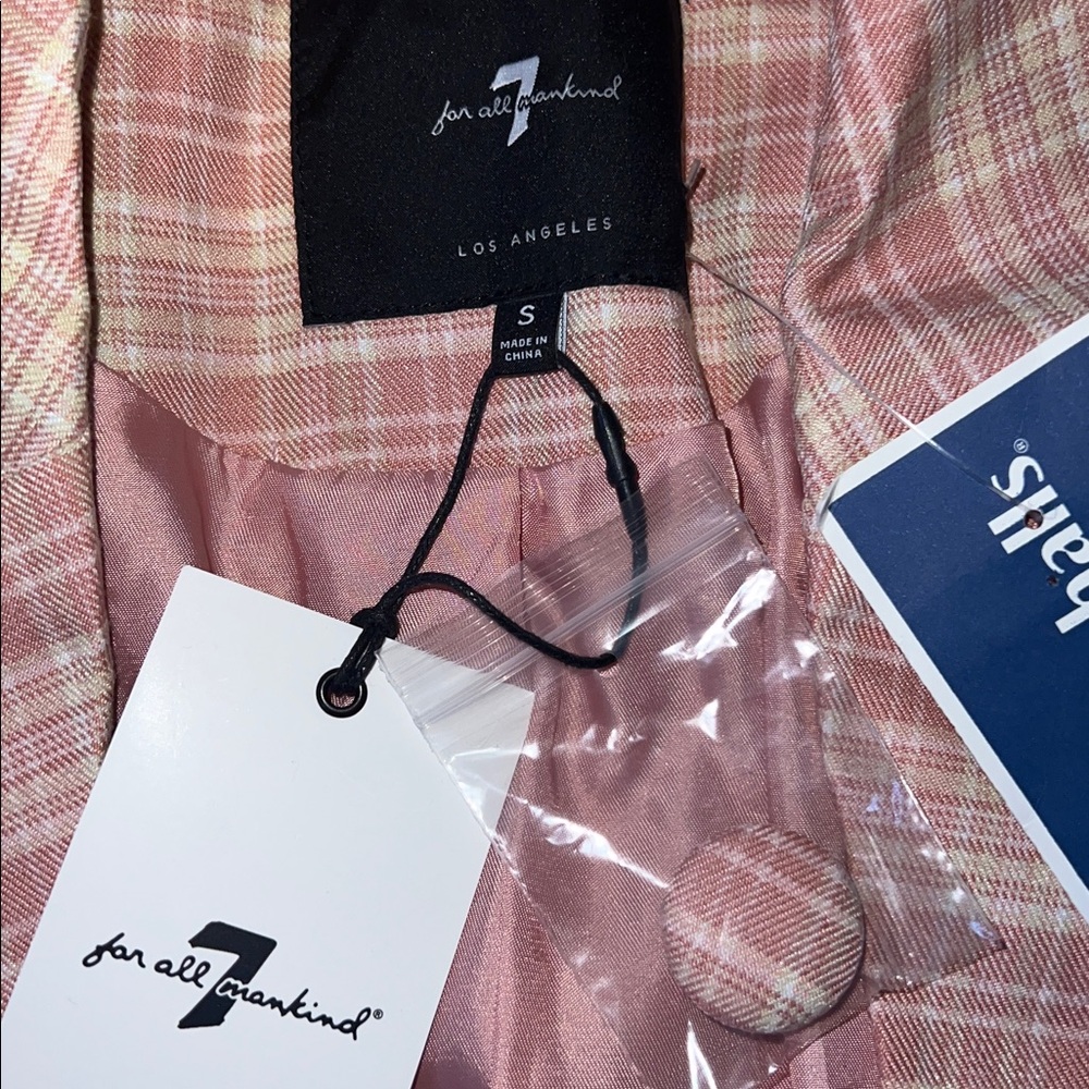 NWT 7 For All Mankind Pink Checkered Cropped Blazer Small - Picture 4 of 6